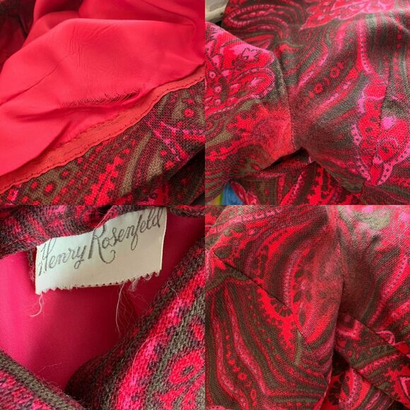 60s Red Print Dress Vintage M Henry Rosenfeld AS IS - Picture 5 of 10